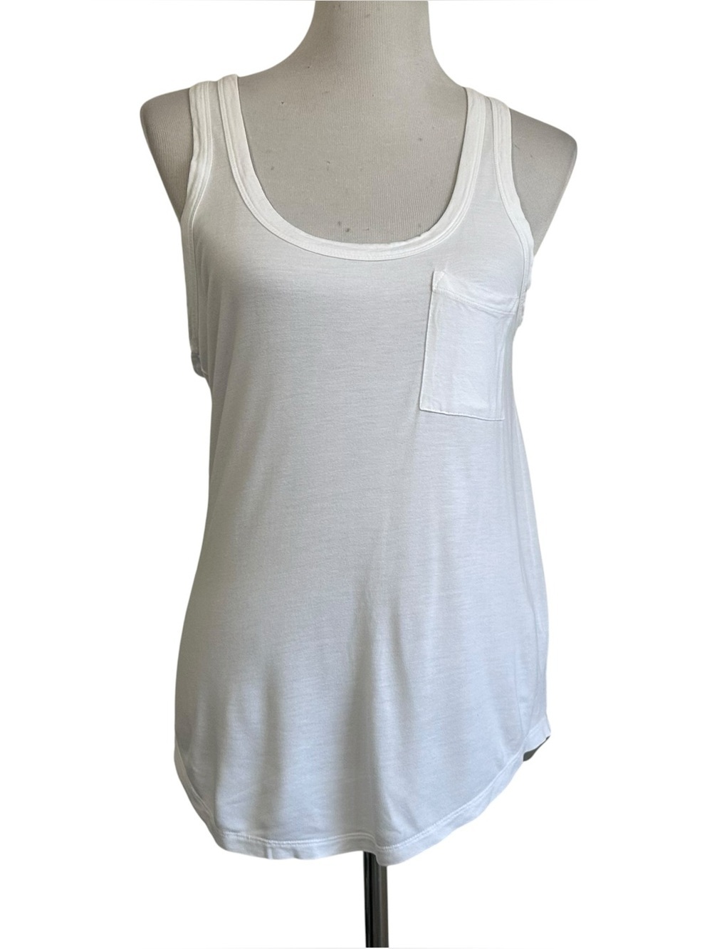 Joseph Womens Pocket Scoop Neck Tank Top Sz Medium White Basic Round Hem